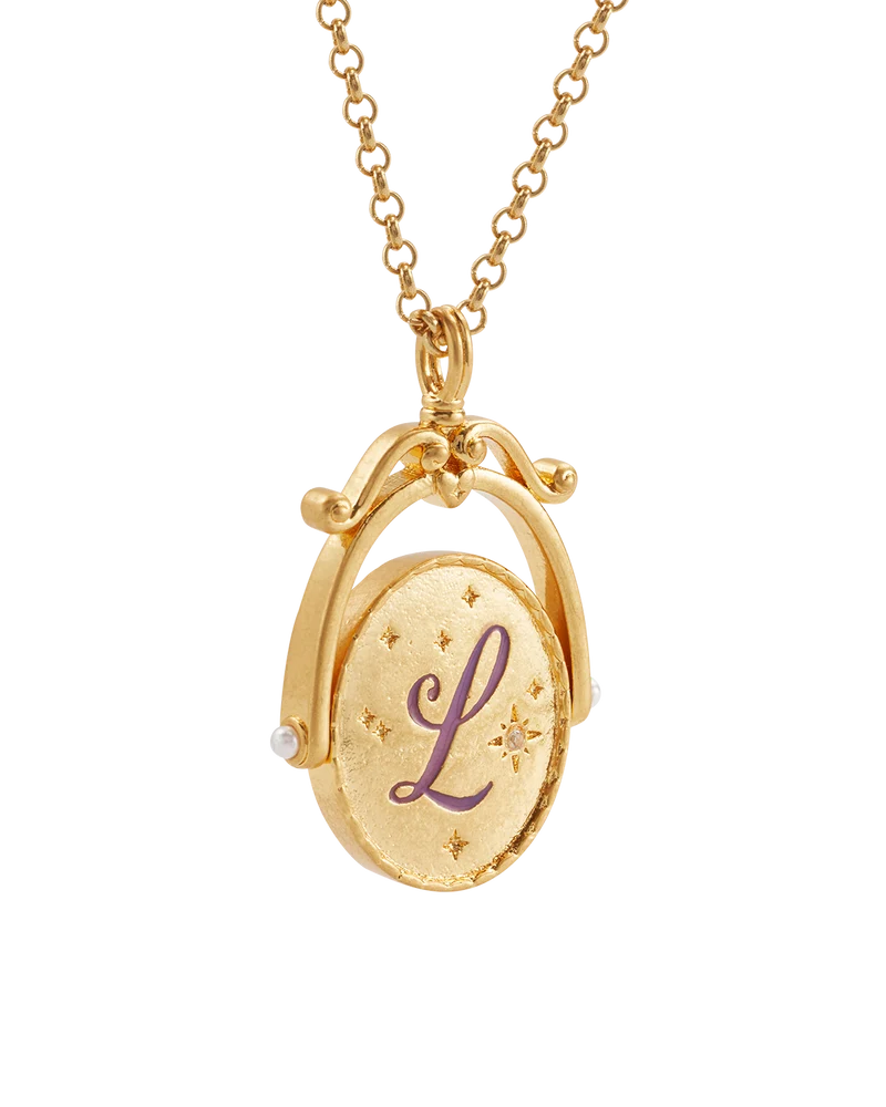 L Initial Lavender Gold Spinner Necklace