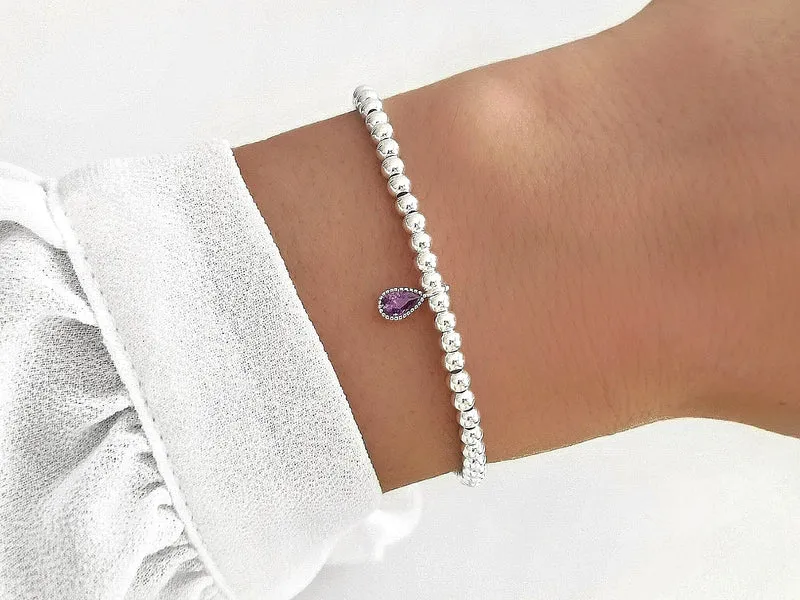 Perlenarmband Echtsilber mit Tropfenanhänger