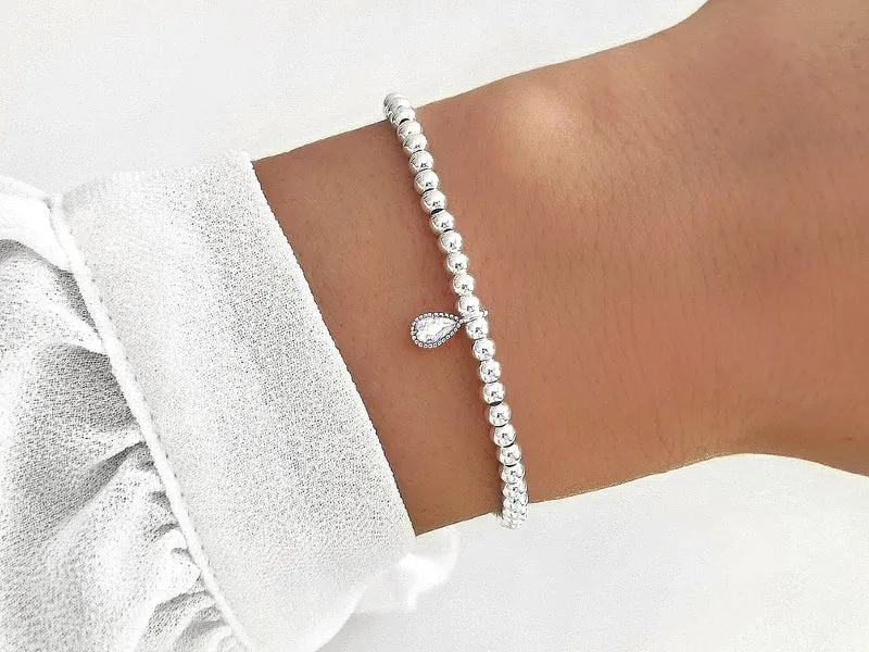 Perlenarmband Echtsilber mit Tropfenanhänger