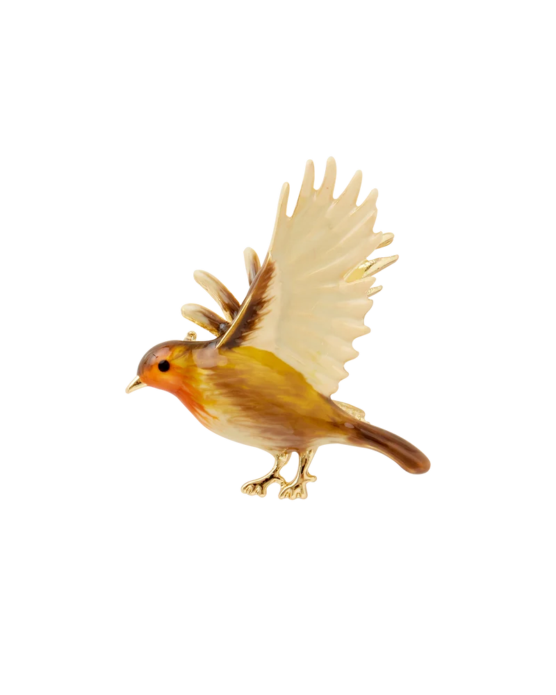 Enamel Flying Robin Brooch