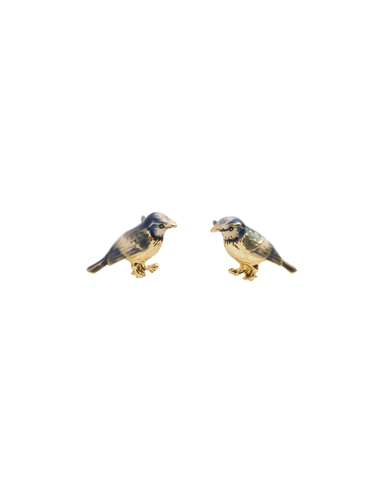 Enamel Blue Tit Stud Earrings