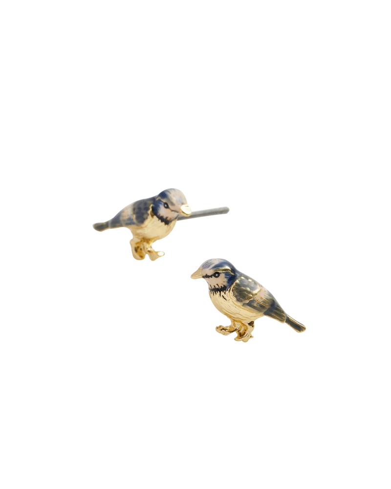 Enamel Blue Tit Stud Earrings