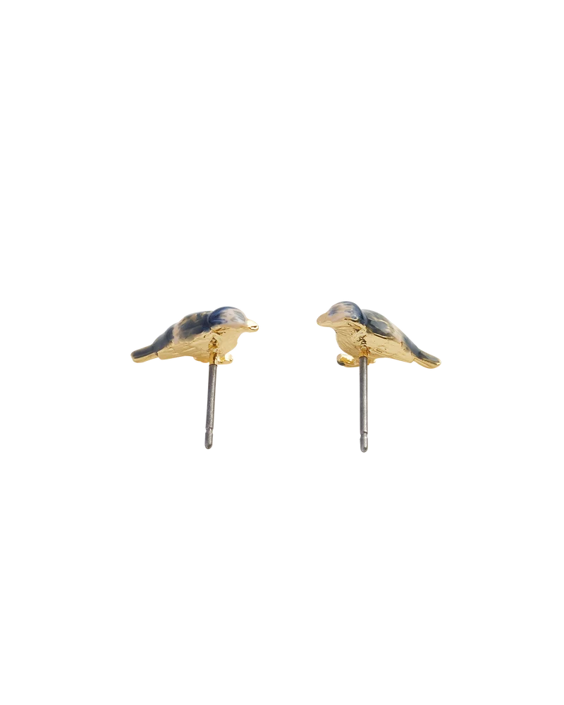 Enamel Blue Tit Stud Earrings