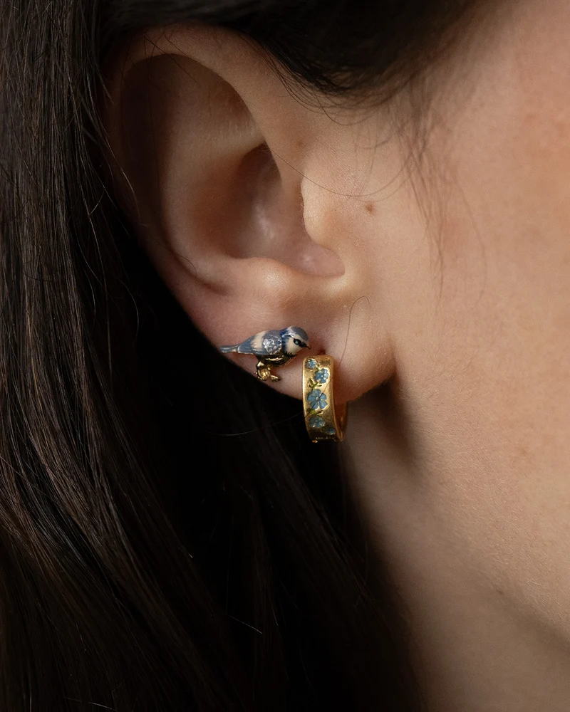 Enamel Blue Tit Stud Earrings