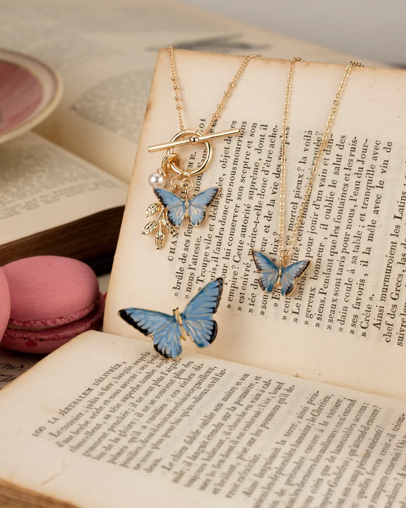 Enamel Blue Butterfly Short Necklace