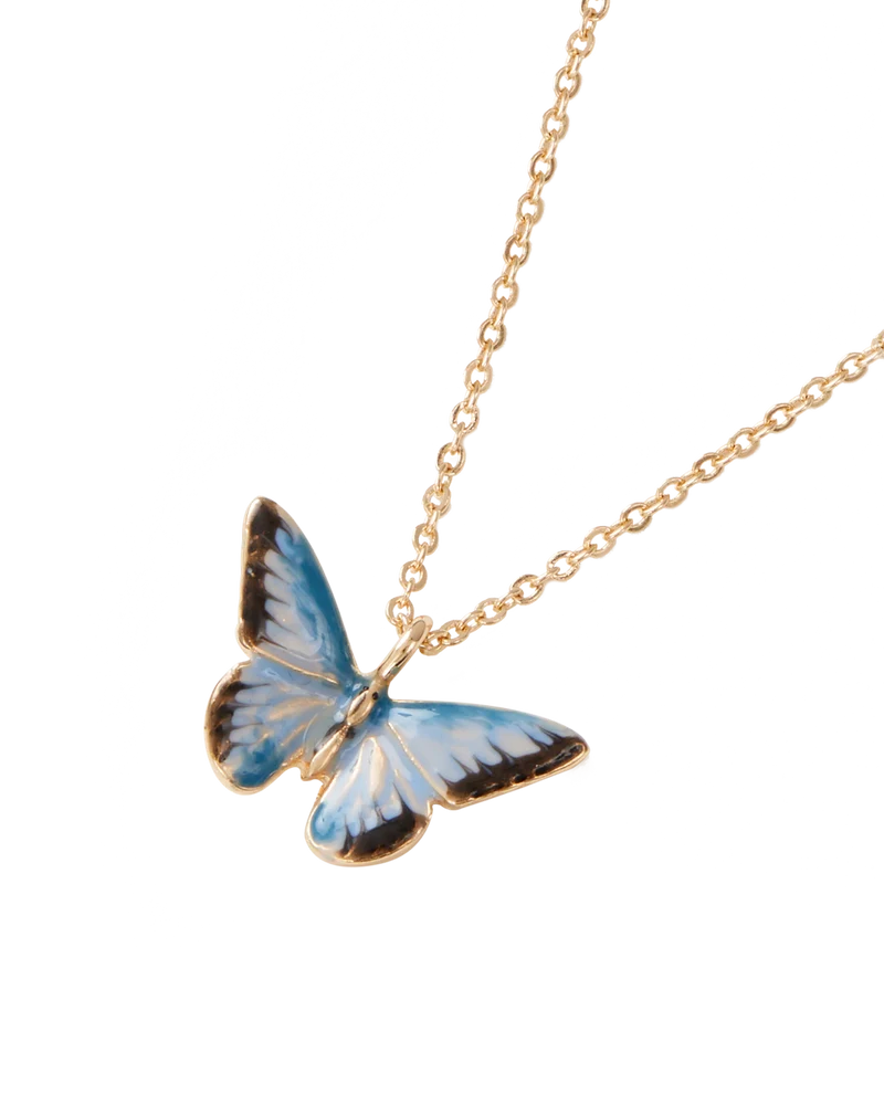 Enamel Blue Butterfly Short Necklace