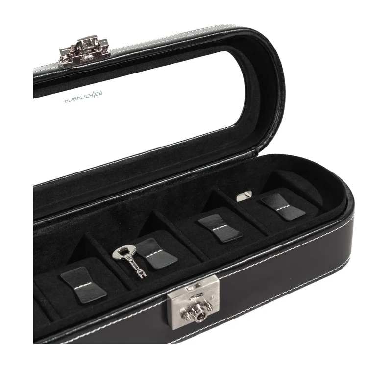 LONDON Uhrenbox für 5 Uhren aus Leder mit Glasdeckel