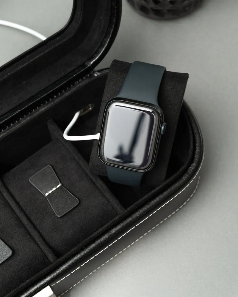 LONDON Uhrenbox für 5 Uhren aus Leder mit Glasdeckel
