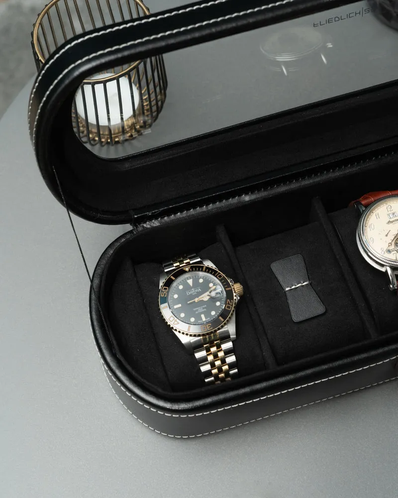 LONDON Uhrenbox für 5 Uhren aus Leder mit Glasdeckel