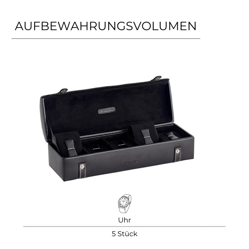 LONDON Uhrenbox für 5 Uhren aus Leder mit Glasdeckel