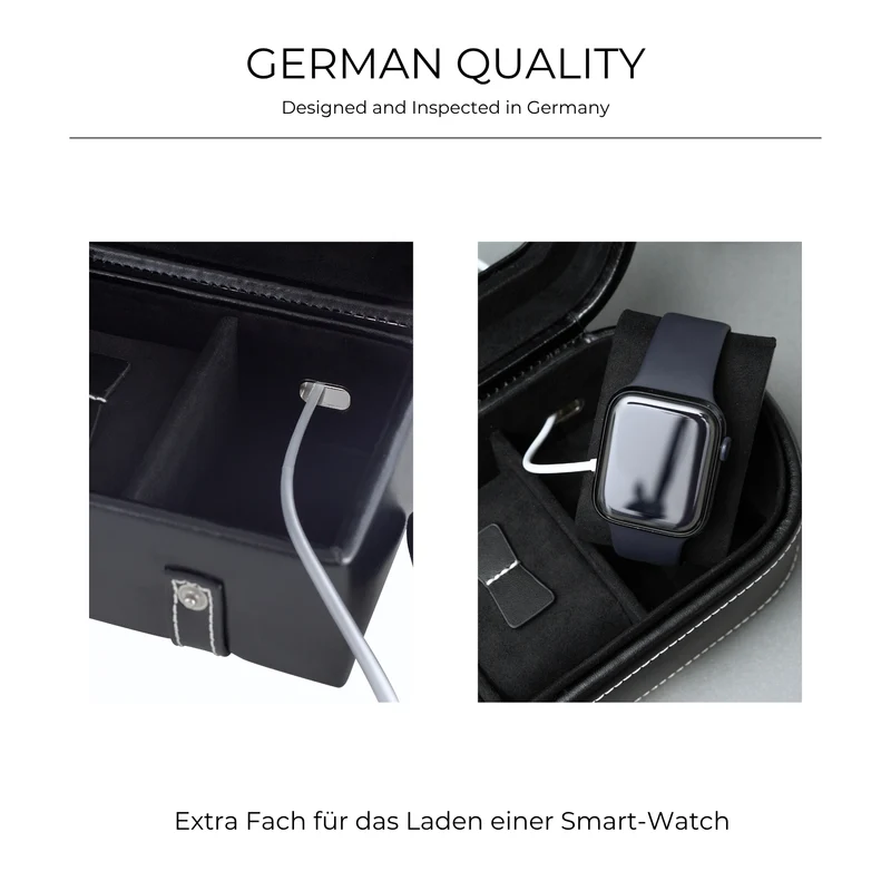 LONDON Uhrenbox für 5 Uhren aus Leder mit Glasdeckel