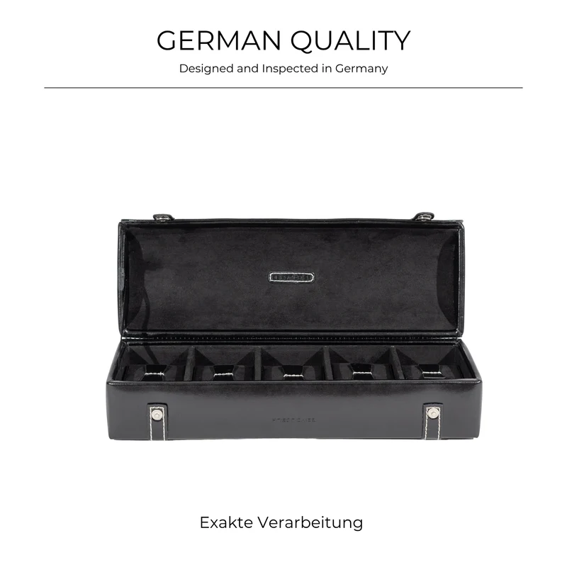 LONDON Uhrenbox für 5 Uhren aus Leder mit Glasdeckel