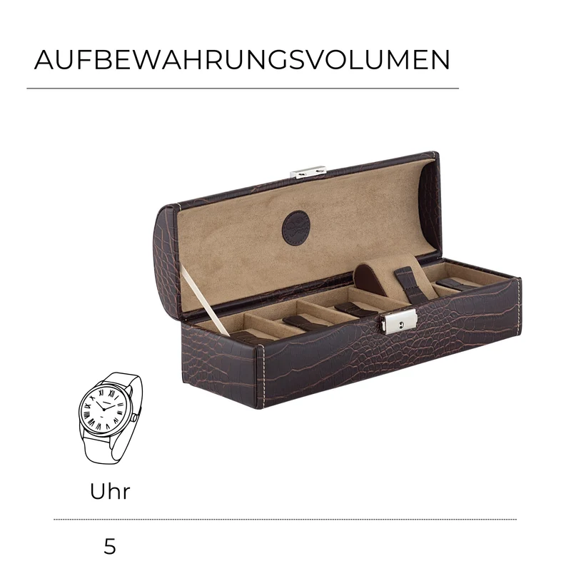 LE CROC Uhrenbox für 5 Uhren in Kroko Optik