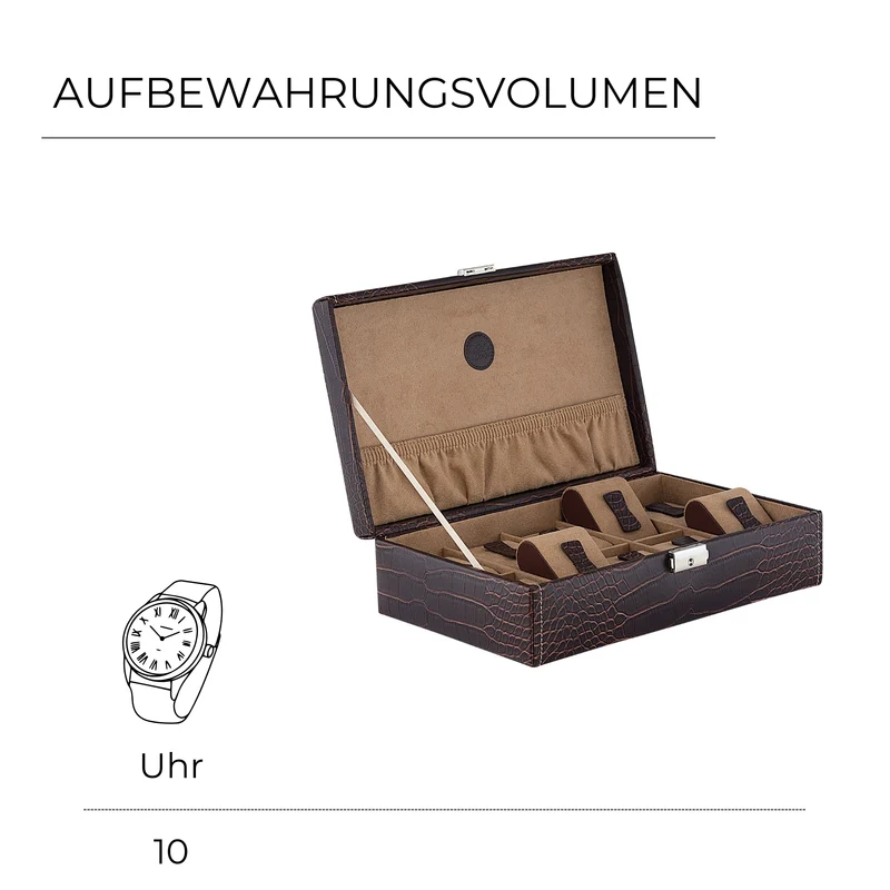 LE CROC Uhrenbox für 10 Uhren in Kroko Optik