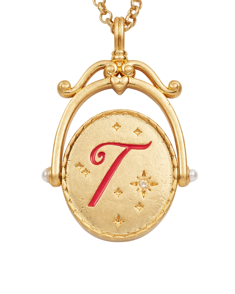 T Initial Tulip Gold Spinner Necklace