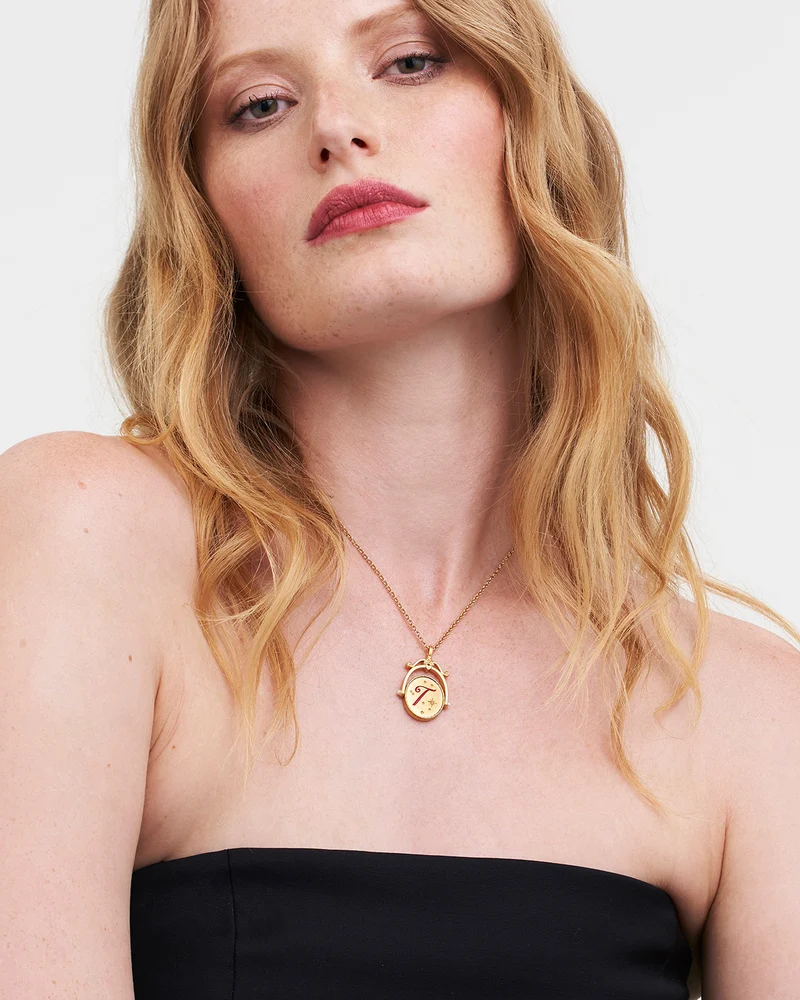 T Initial Tulip Gold Spinner Necklace