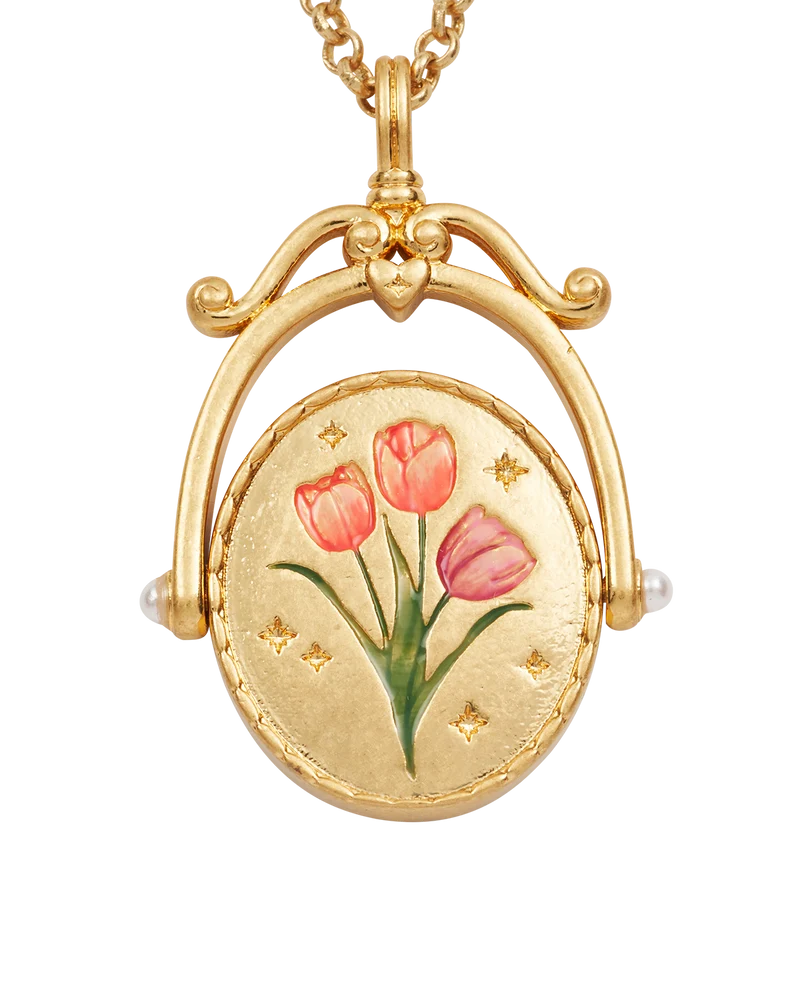 T Initial Tulip Gold Spinner Necklace