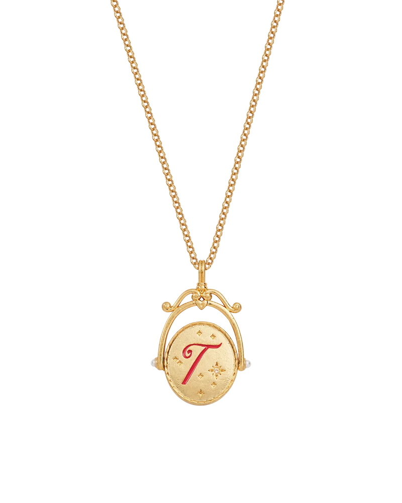 T Initial Tulip Gold Spinner Necklace