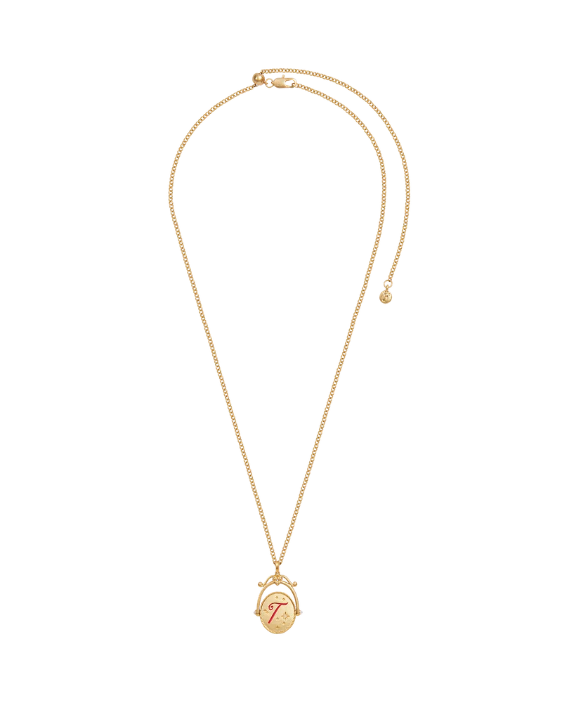 T Initial Tulip Gold Spinner Necklace
