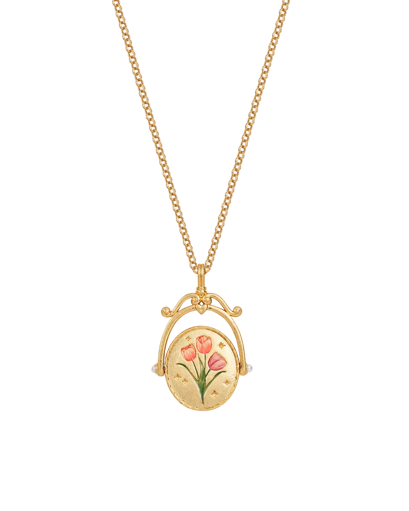 T Initial Tulip Gold Spinner Necklace