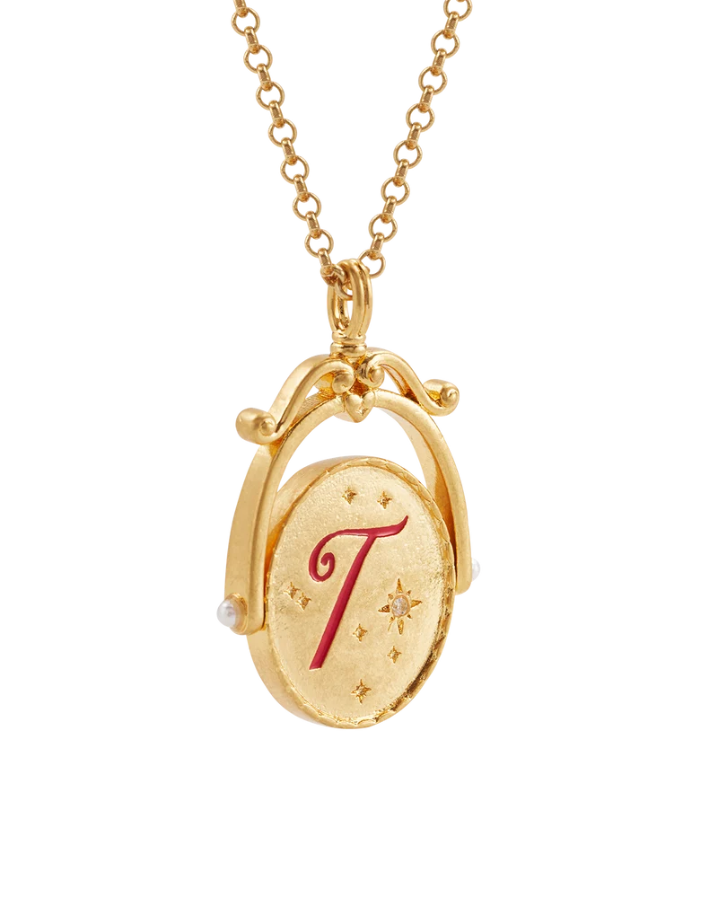 T Initial Tulip Gold Spinner Necklace