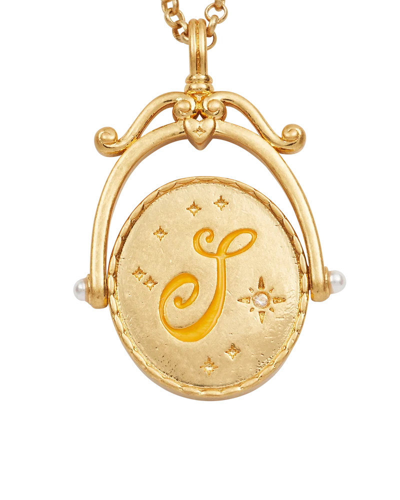S Initial Sunflower Gold Spinner Necklace