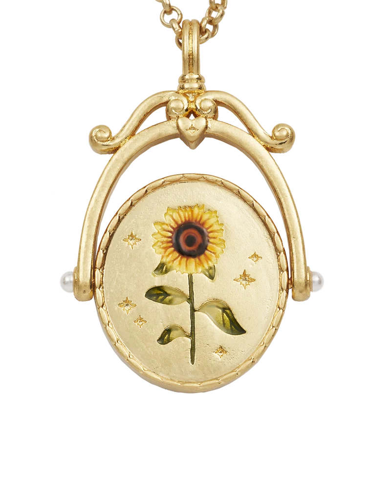 S Initial Sunflower Gold Spinner Necklace