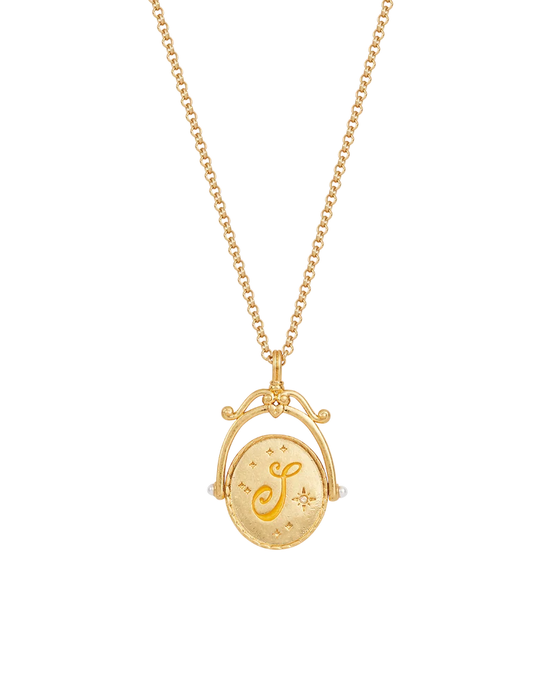 S Initial Sunflower Gold Spinner Necklace