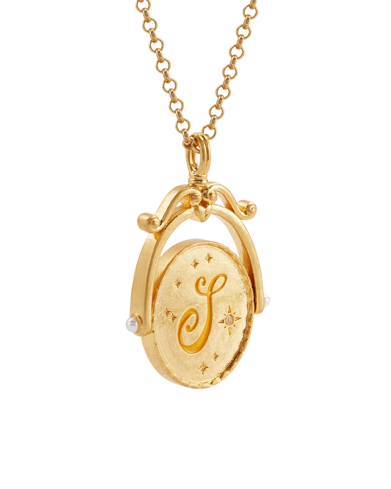 S Initial Sunflower Gold Spinner Necklace