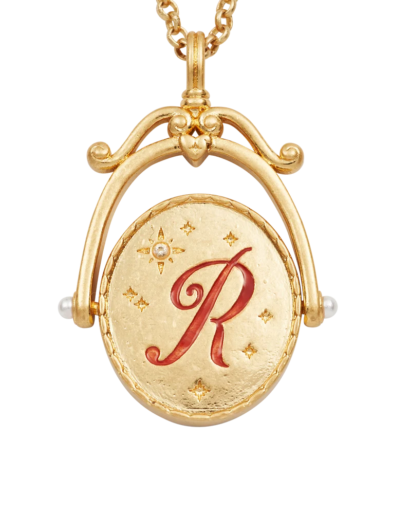 R Initial Rose Gold Spinner Necklace