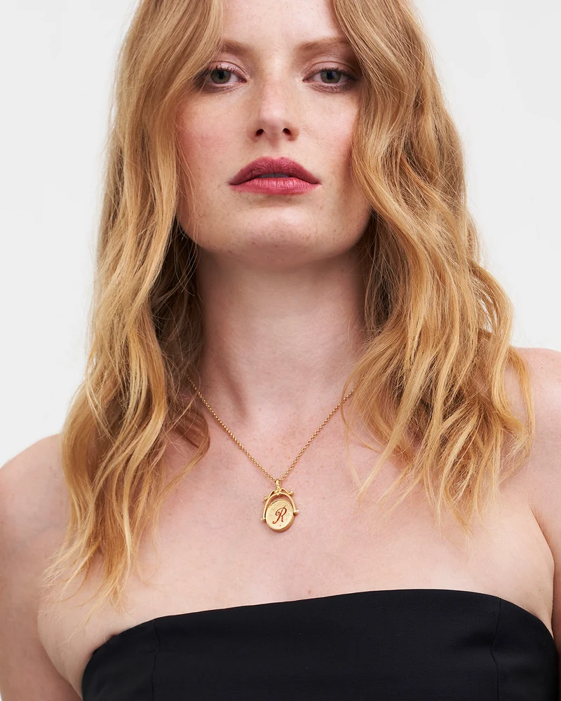 R Initial Rose Gold Spinner Necklace