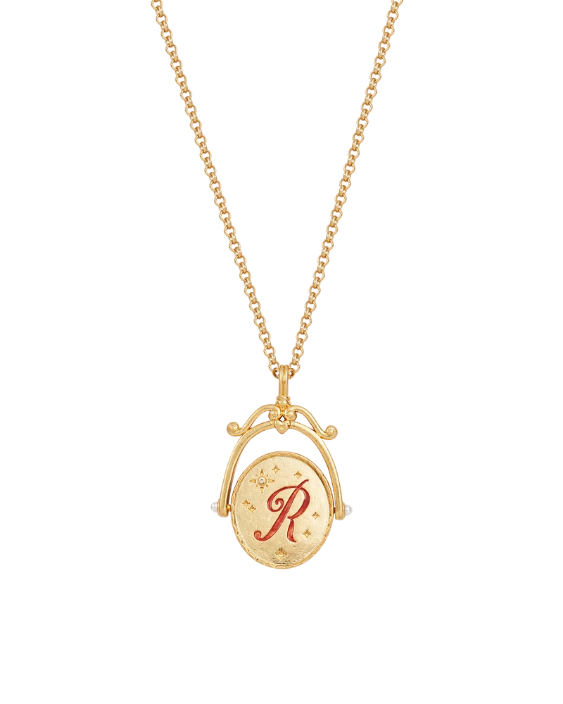 R Initial Rose Gold Spinner Necklace