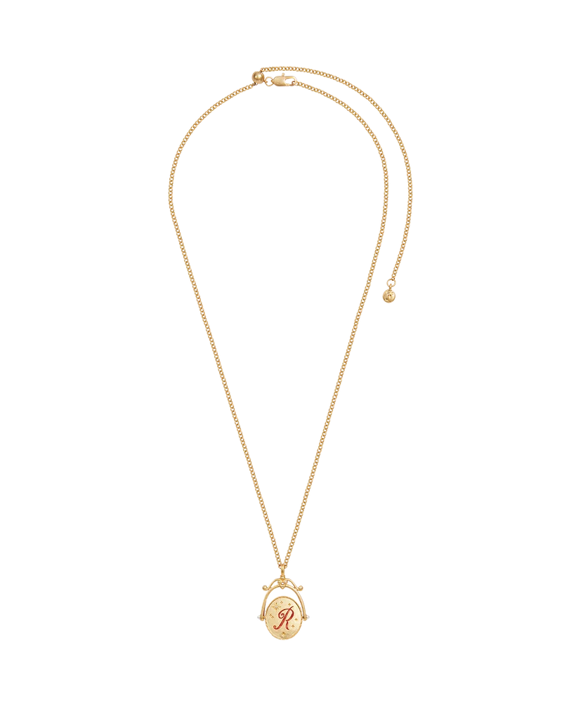 R Initial Rose Gold Spinner Necklace