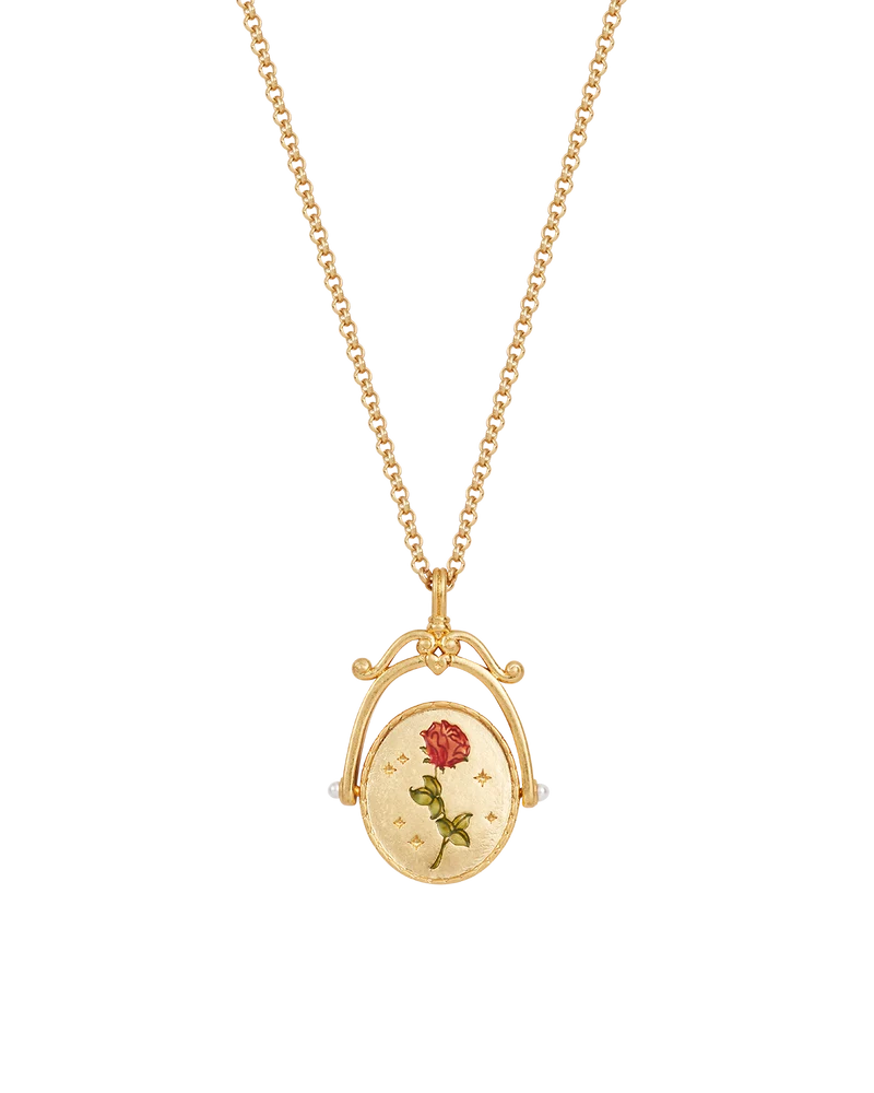 R Initial Rose Gold Spinner Necklace