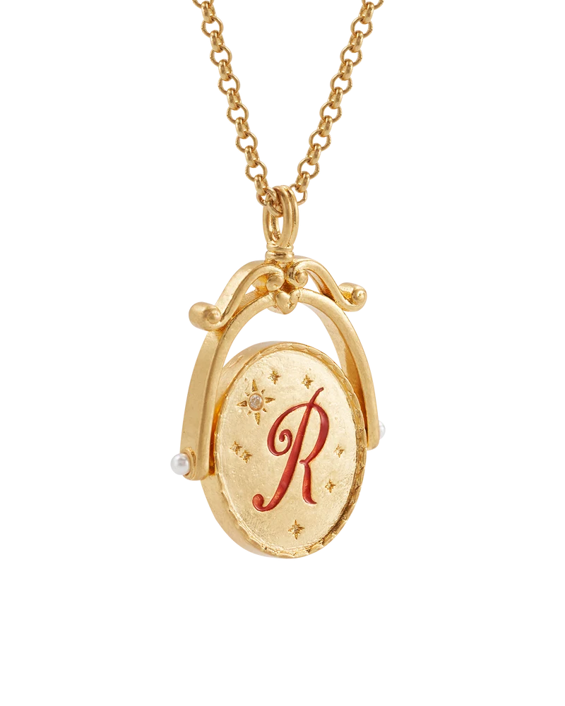 R Initial Rose Gold Spinner Necklace