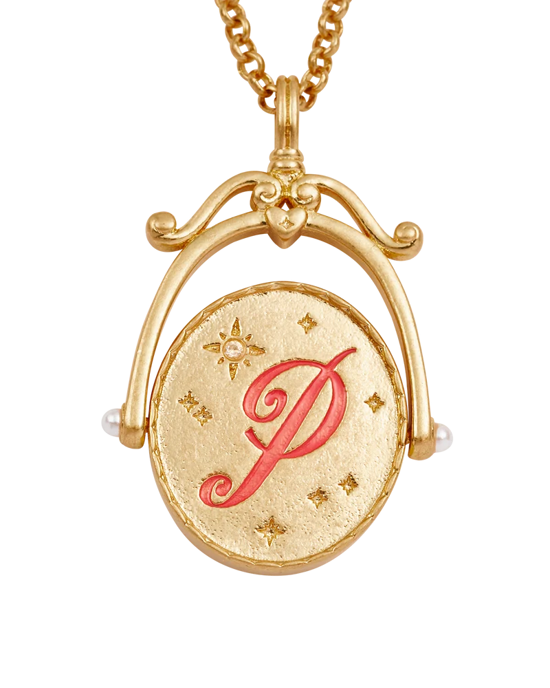 P Initial Peony Gold Spinner Necklace