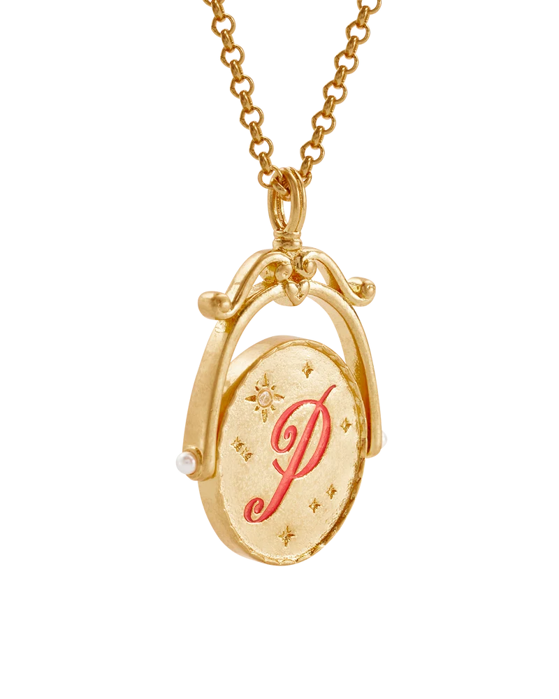 P Initial Peony Gold Spinner Necklace