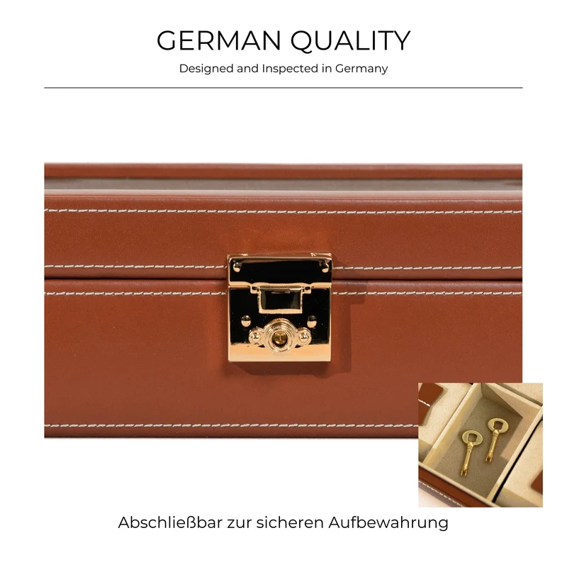 CORDOBA Uhrenbox für 5 Uhren aus Leder mit Glas