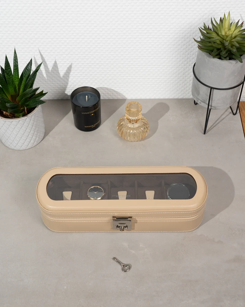 CORDOBA Uhrenbox für 5 Uhren aus Leder mit Glas