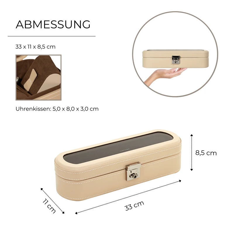 CORDOBA Uhrenbox für 5 Uhren aus Leder mit Glas