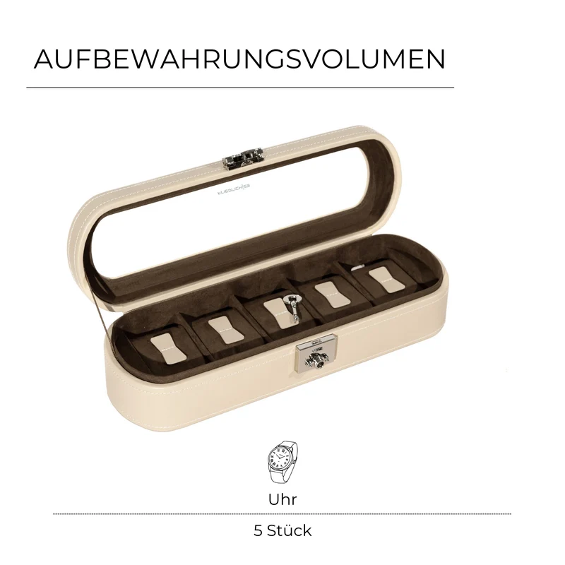CORDOBA Uhrenbox für 5 Uhren aus Leder mit Glas