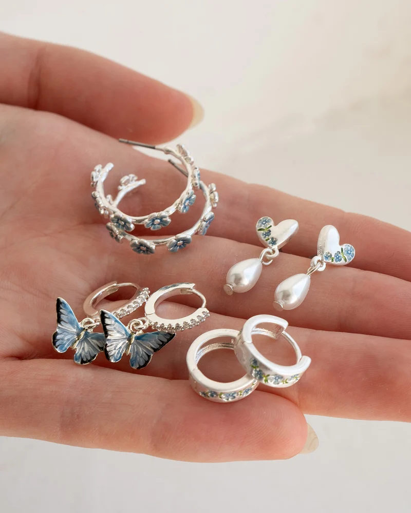 Forget Me Not Silver Mini Hoop Earrings
