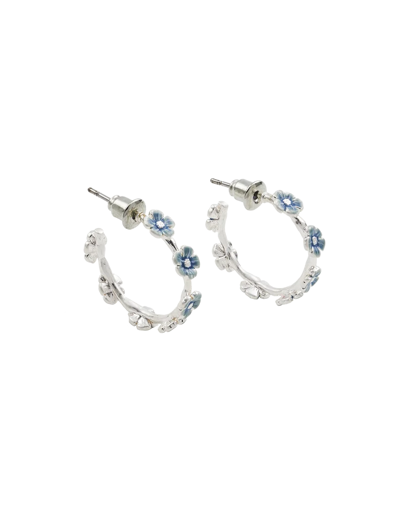 Forget Me Not Silver Stud Hoop Earrings
