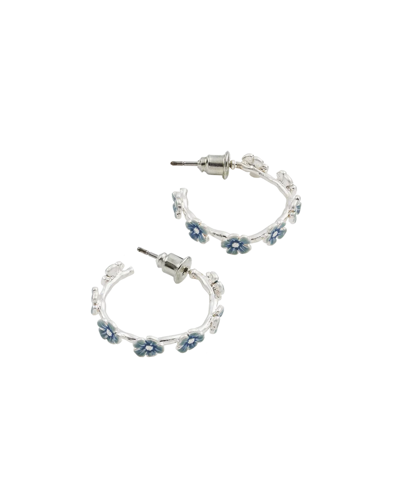 Forget Me Not Silver Stud Hoop Earrings