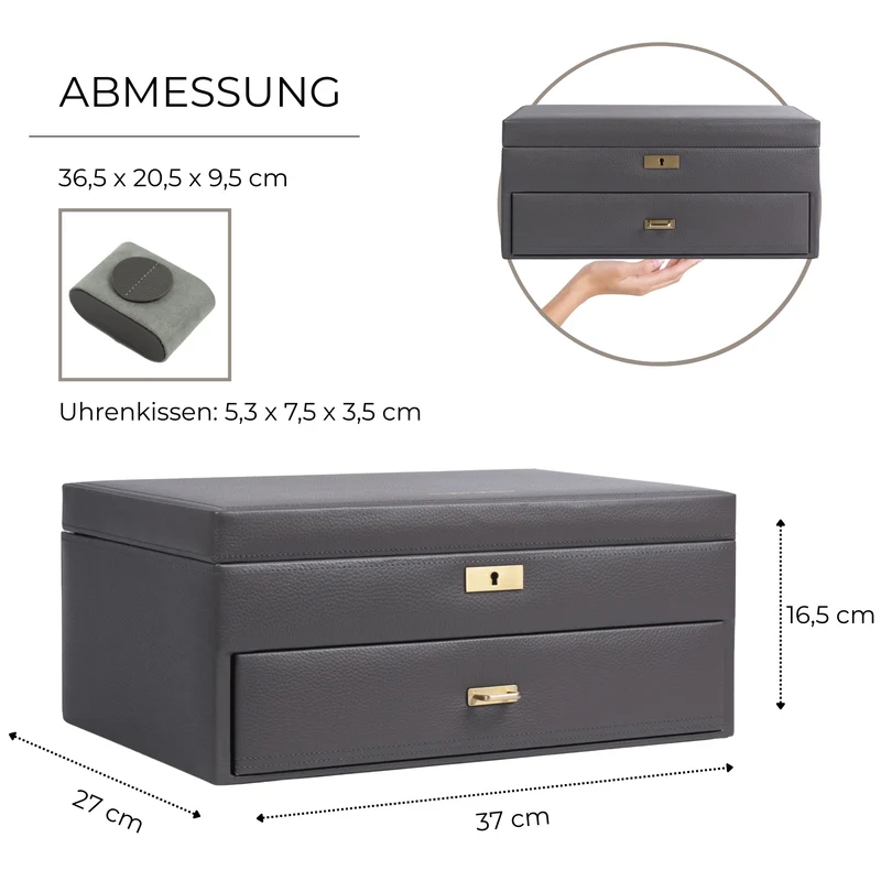 DYNASTY XXL Uhrenbox für 20 Uhren aus Leder