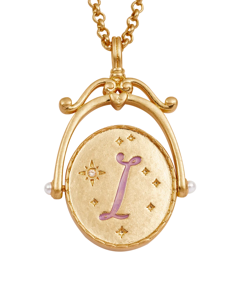 I Initial Iris Gold Spinner Necklace