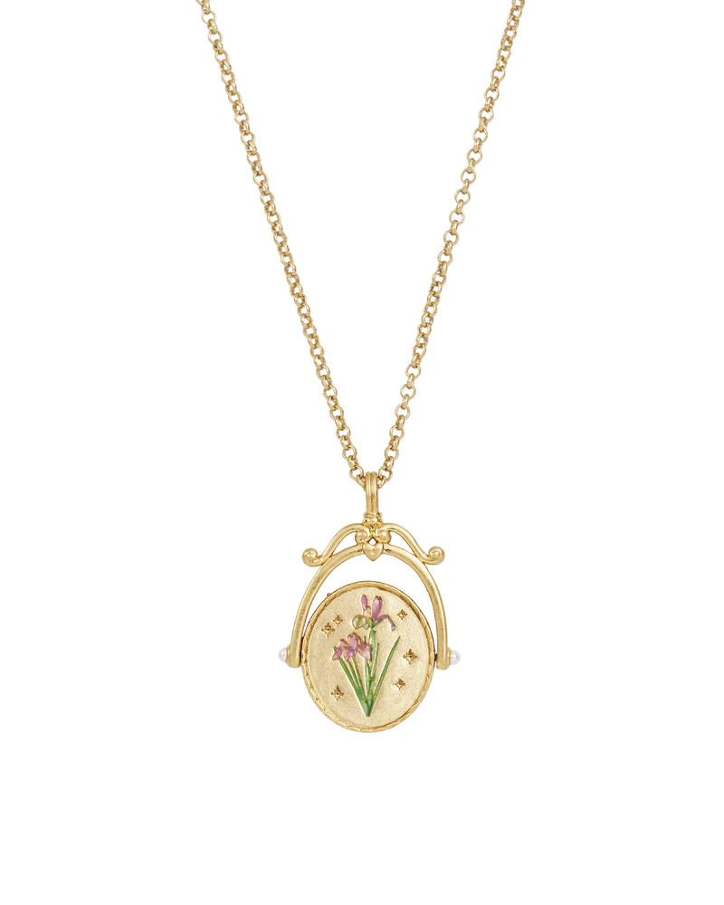 I Initial Iris Gold Spinner Necklace