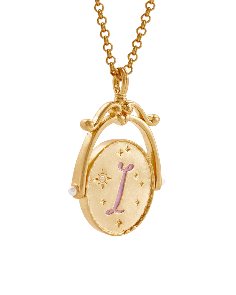 I Initial Iris Gold Spinner Necklace