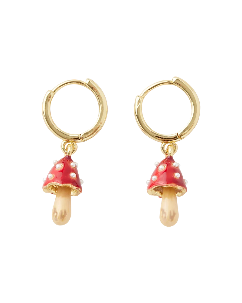 Enamel Mushroom Huggie Earrings