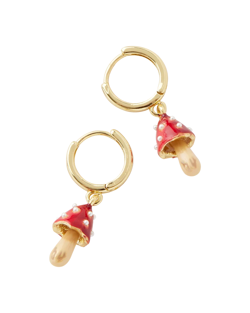Enamel Mushroom Huggie Earrings
